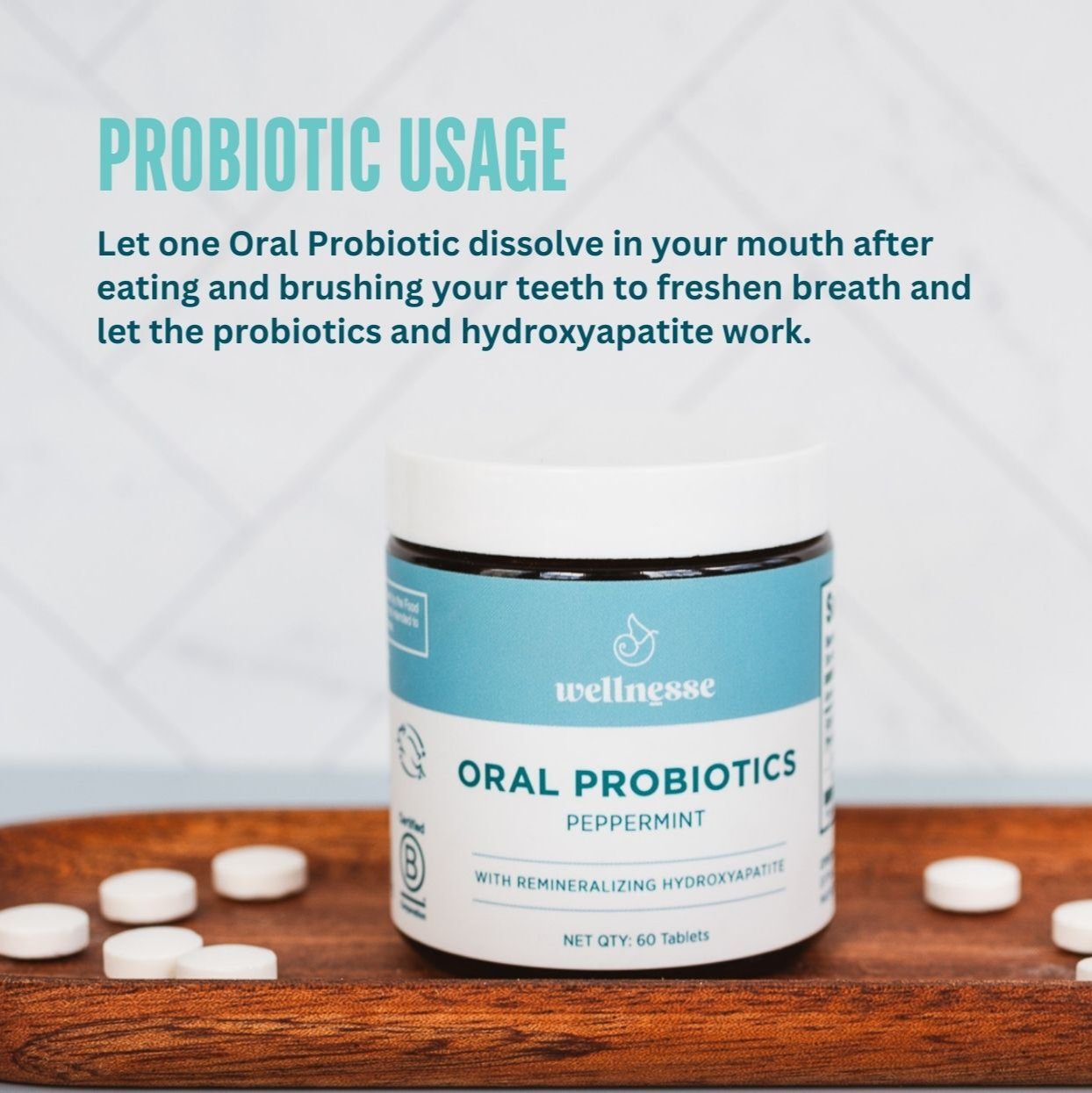 Wellnesse Mint Oral Probiotics - 60-Day Supply Natural Bad Breath & Gum Health Support