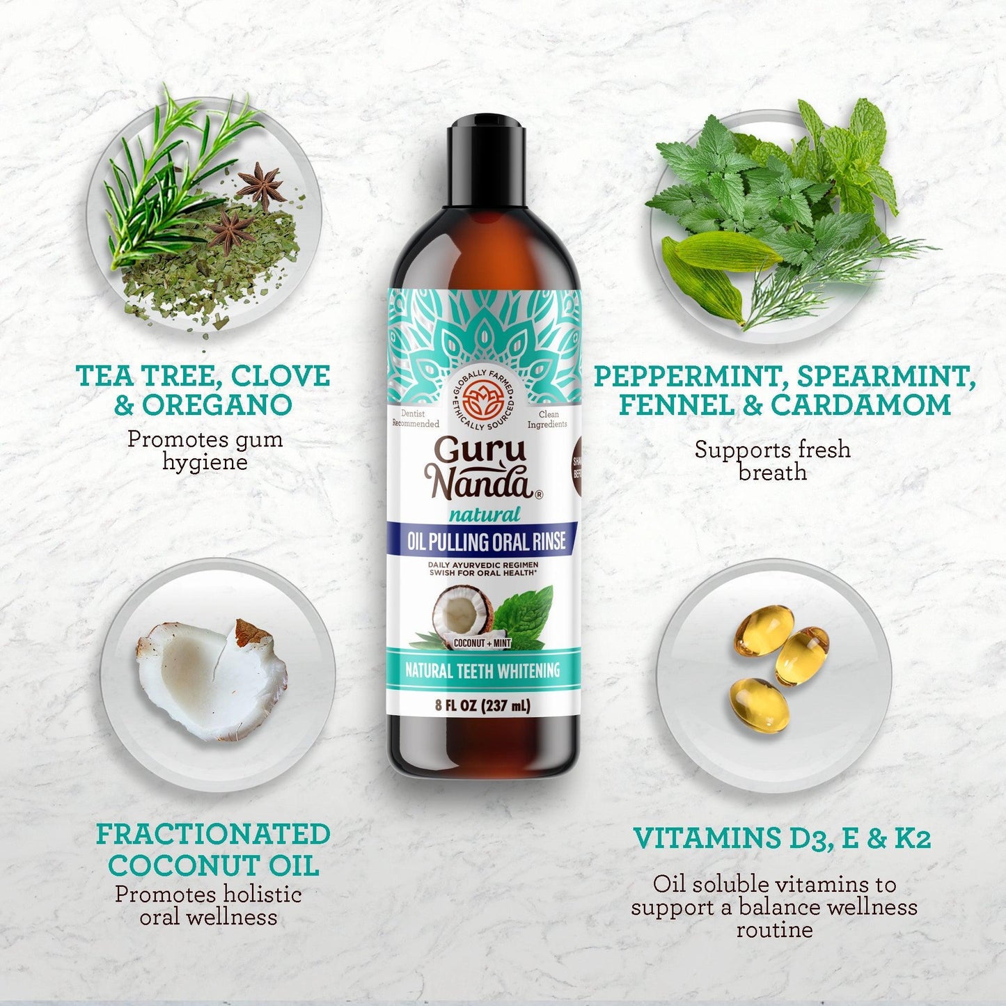 Cocomint Pulling Oil with 7 Essential Oils & Vitamins D3, E & K2, 8 oz - 1 Pk