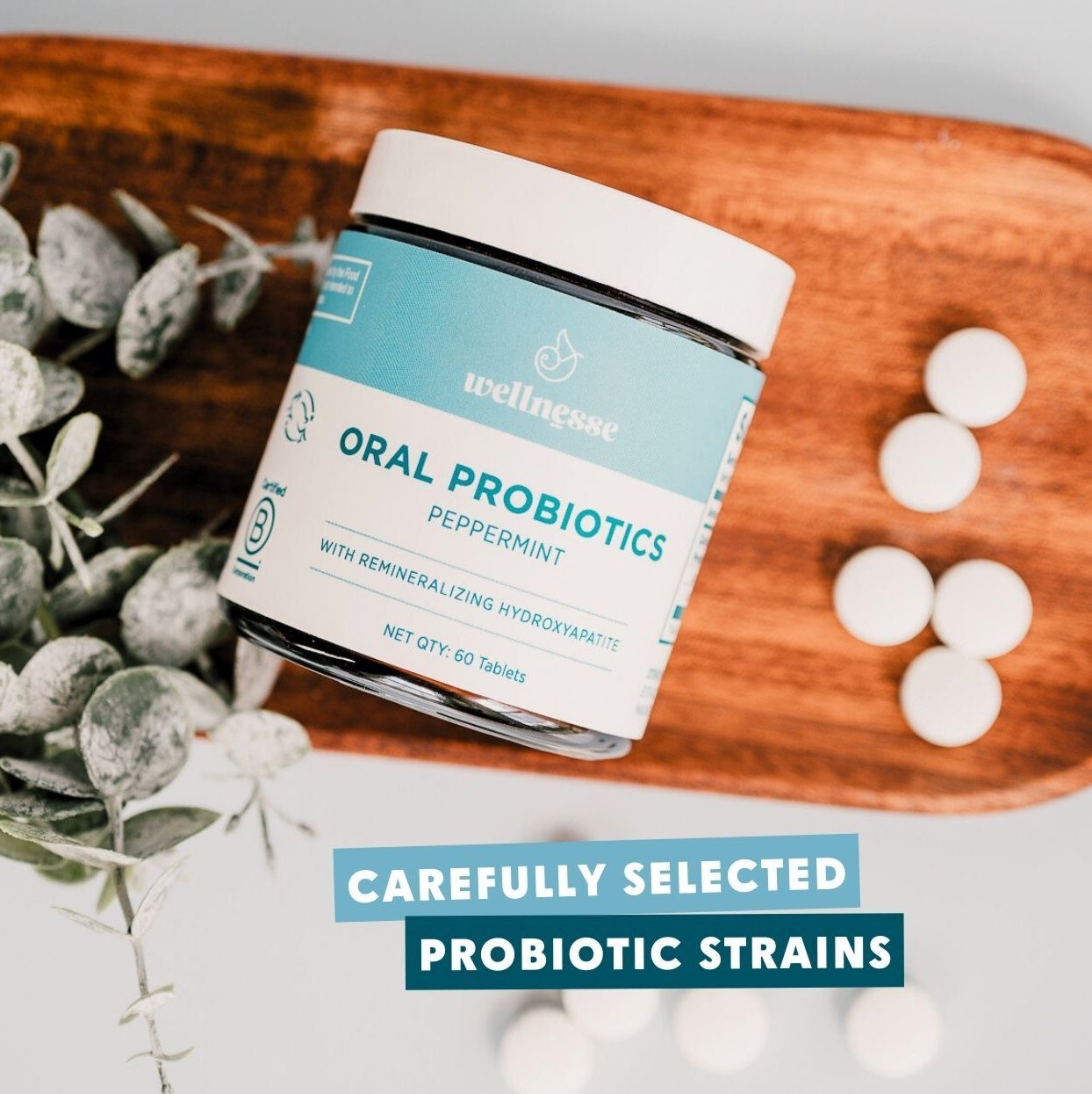 Wellnesse Mint Oral Probiotics - 60-Day Supply Natural Bad Breath & Gum Health Support