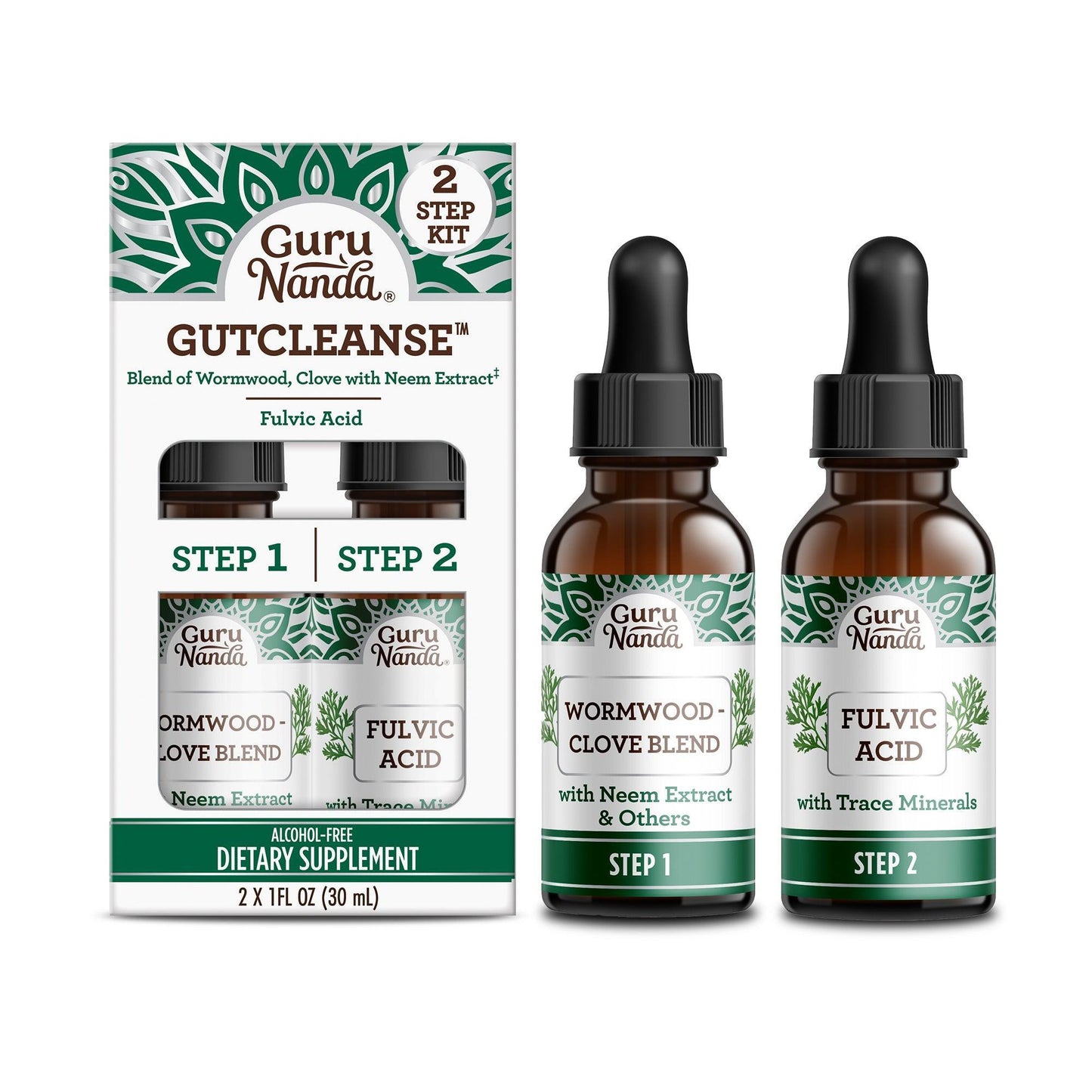 GuruNanda Gutcleanse – 2-Step Detox with Wormwood, Clove & Fulvic Acid