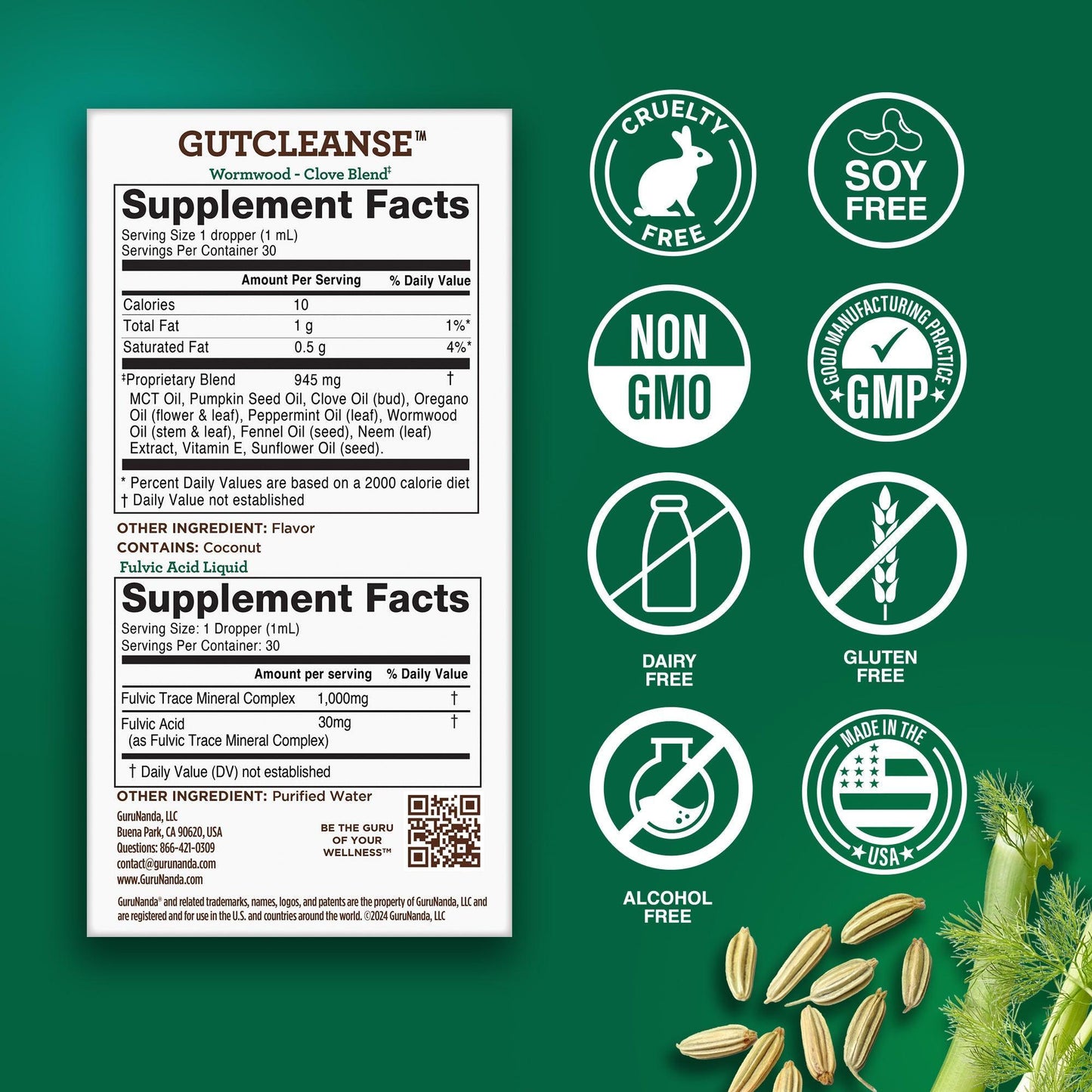 GuruNanda Gutcleanse – 2-Step Detox with Wormwood, Clove & Fulvic Acid
