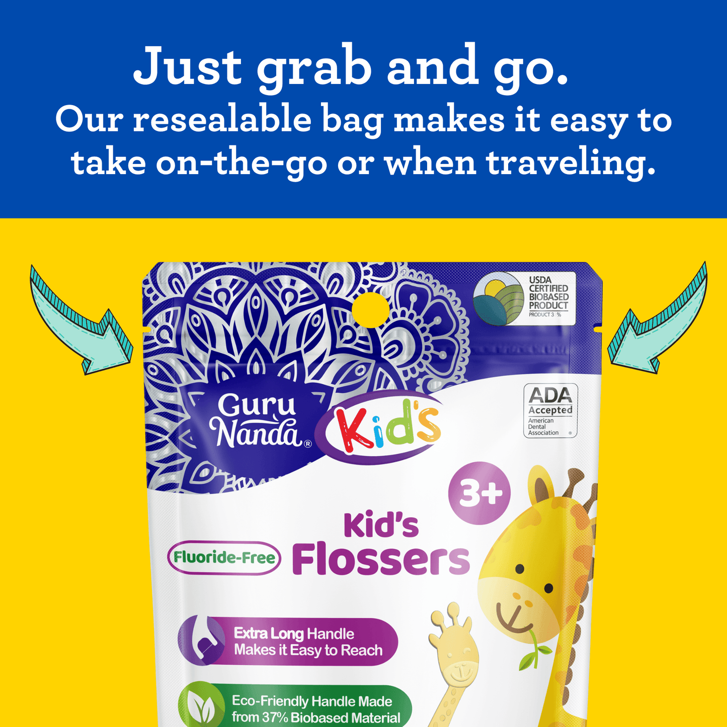 Kids' Giraffe Shaped Flossers, Fluoride -Free - 40 Pack