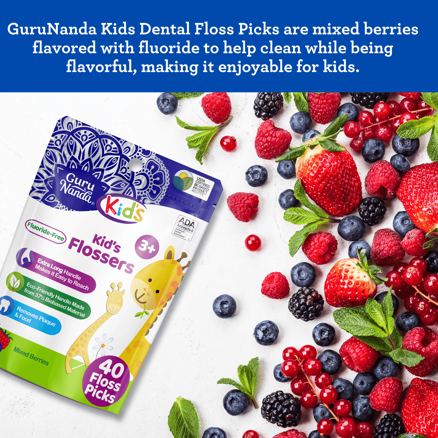 Kids' Giraffe Shaped Flossers, Fluoride -Free - 40 Pack
