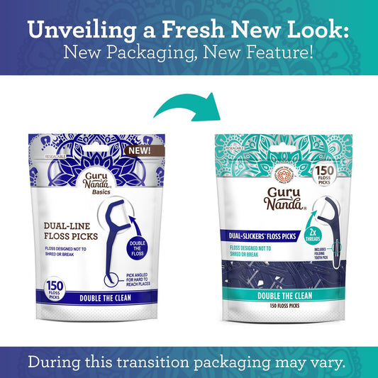 GuruNanda Dual-Slickers Floss Picks – 150 Count Non-Toxic Dental Floss for Travel & Home