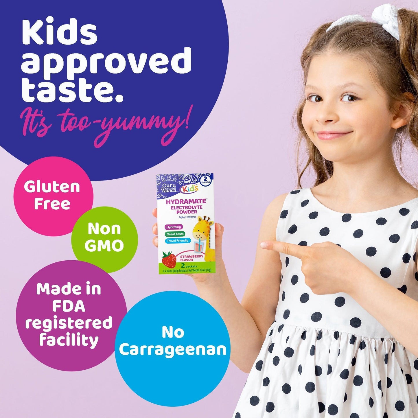 GuruNanda Kids Hydramate Hydration - Electrolyte Drink Mix - Various Flavor - 48 Count