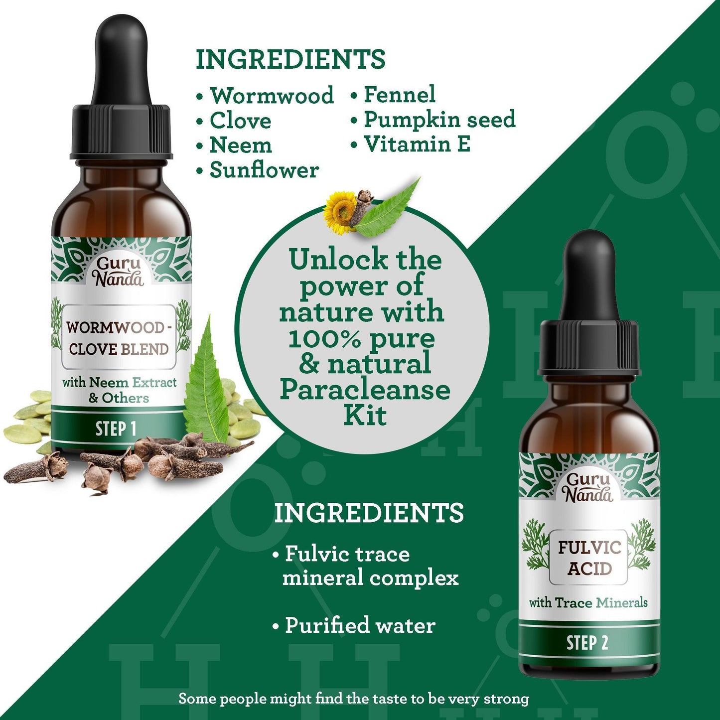 GuruNanda Gutcleanse – 2-Step Detox with Wormwood, Clove & Fulvic Acid