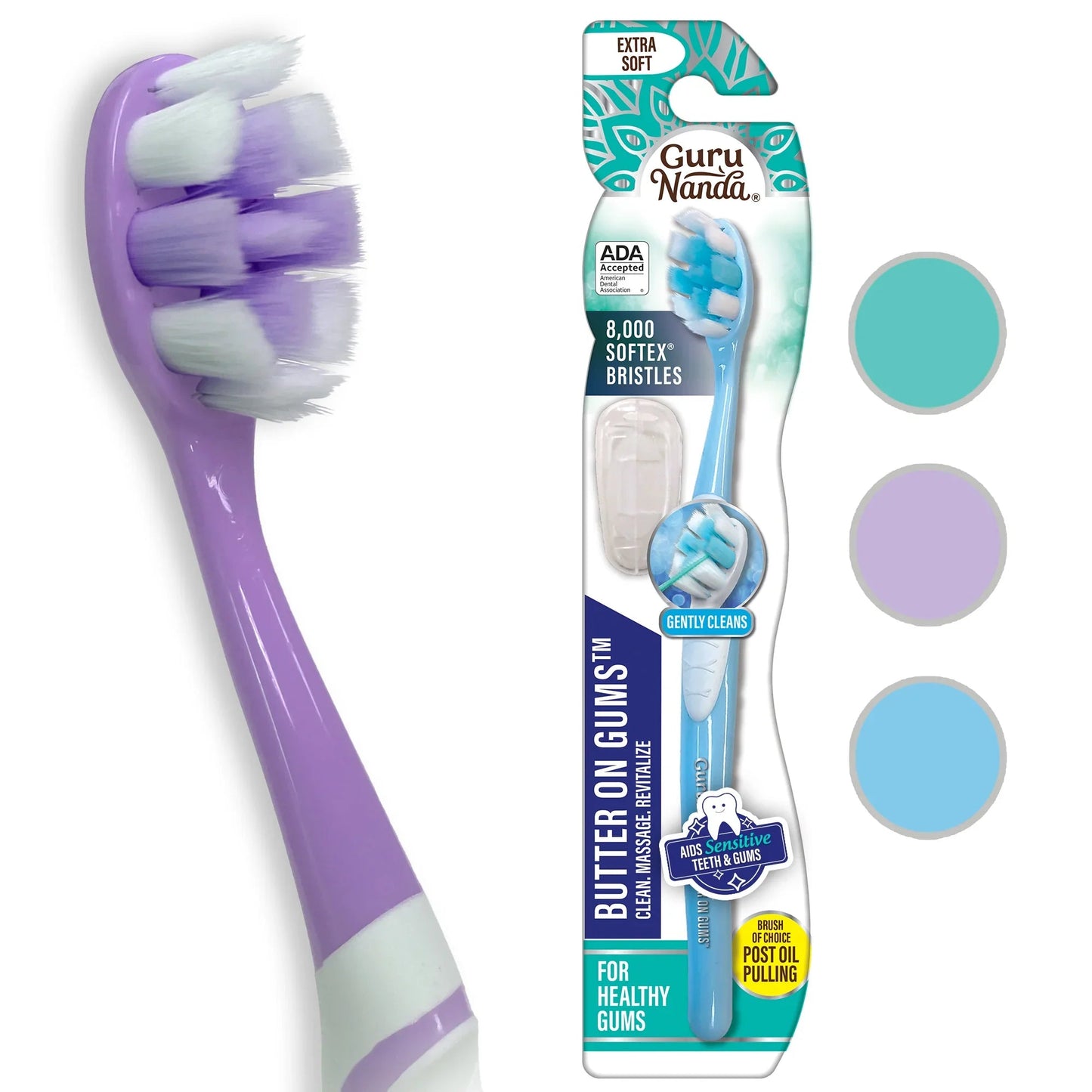 GuruNanda Butter on Gums Toothbrush – Extra Soft Bristles for Sensitive Teeth (8 Count)