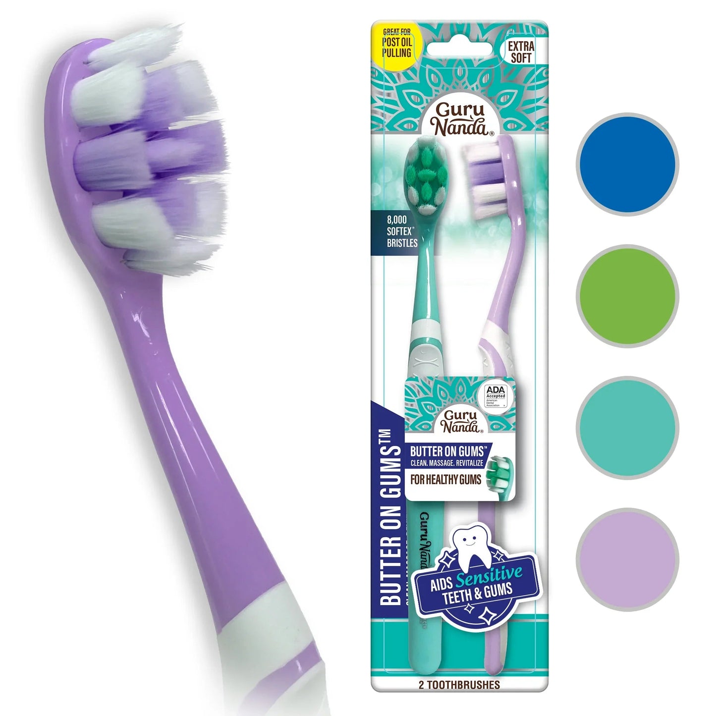 GuruNanda Butter on Gums Toothbrush – Extra Soft Bristles for Sensitive Teeth (8 Count)