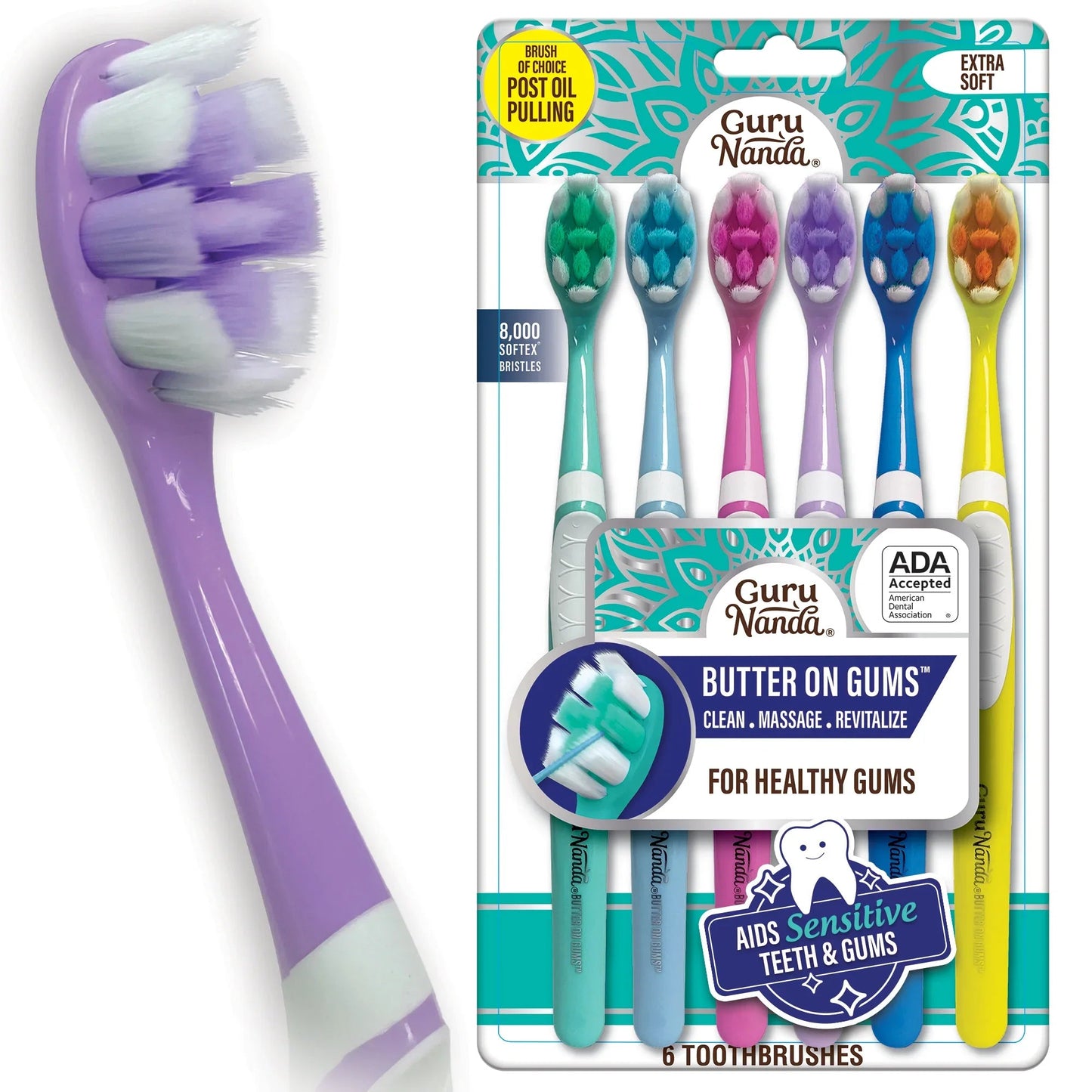 GuruNanda Butter on Gums Toothbrush – Extra Soft Bristles for Sensitive Teeth (8 Count)