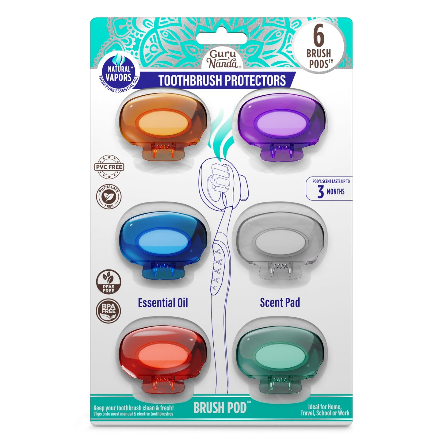 GuruNanda Brush Pod Toothbrush Protector – 4 Count (Colors May Vary)