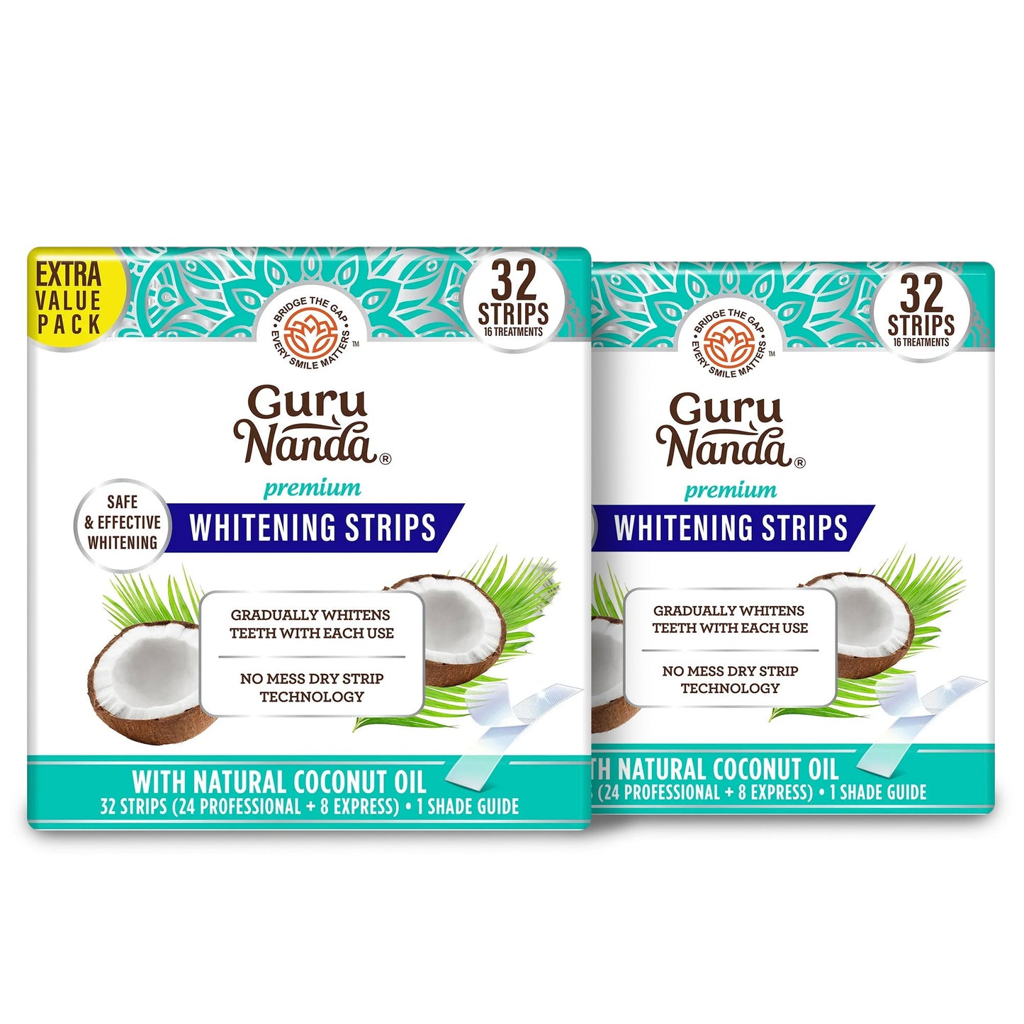 GuruNanda Whitening Strips – 16-Day Treatment with Coconut Oil & Peroxide