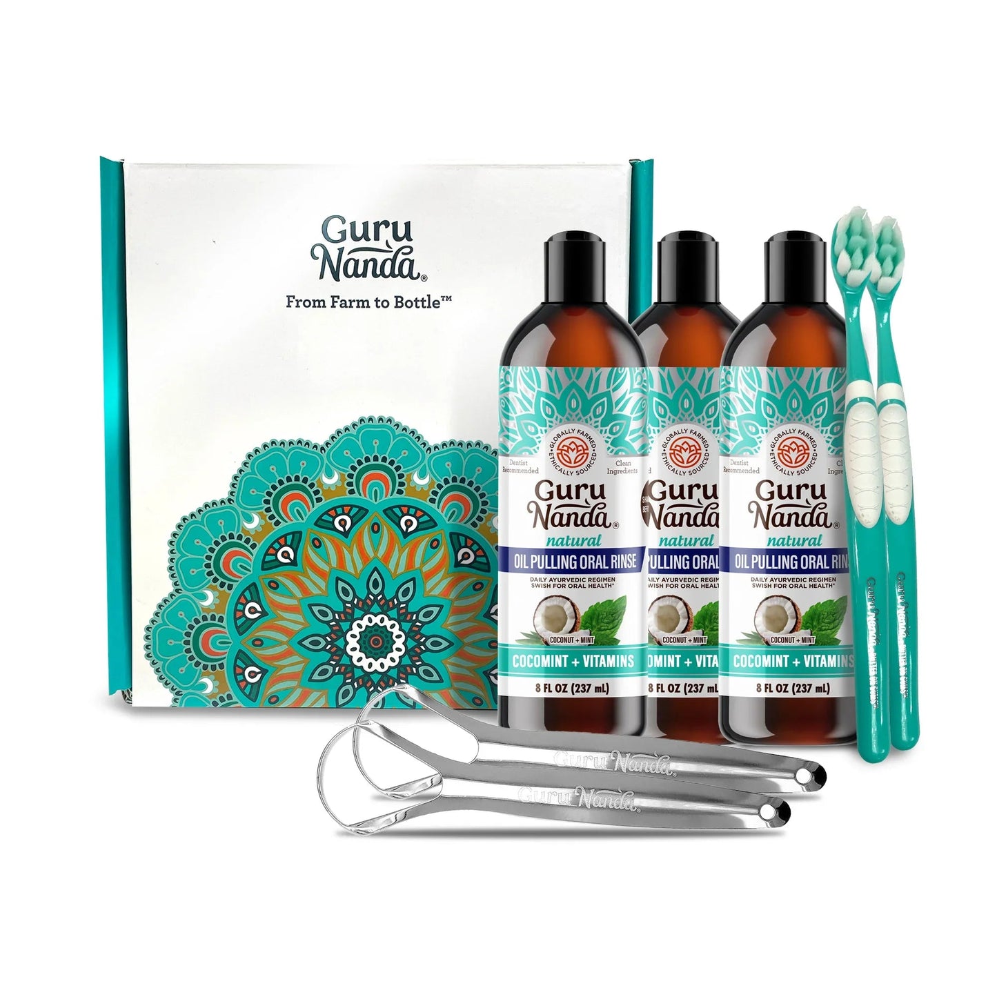 GuruNanda Cocomint Oil Pulling – 7 Essential Oils + Vitamins D3, E & K2 – 8 oz