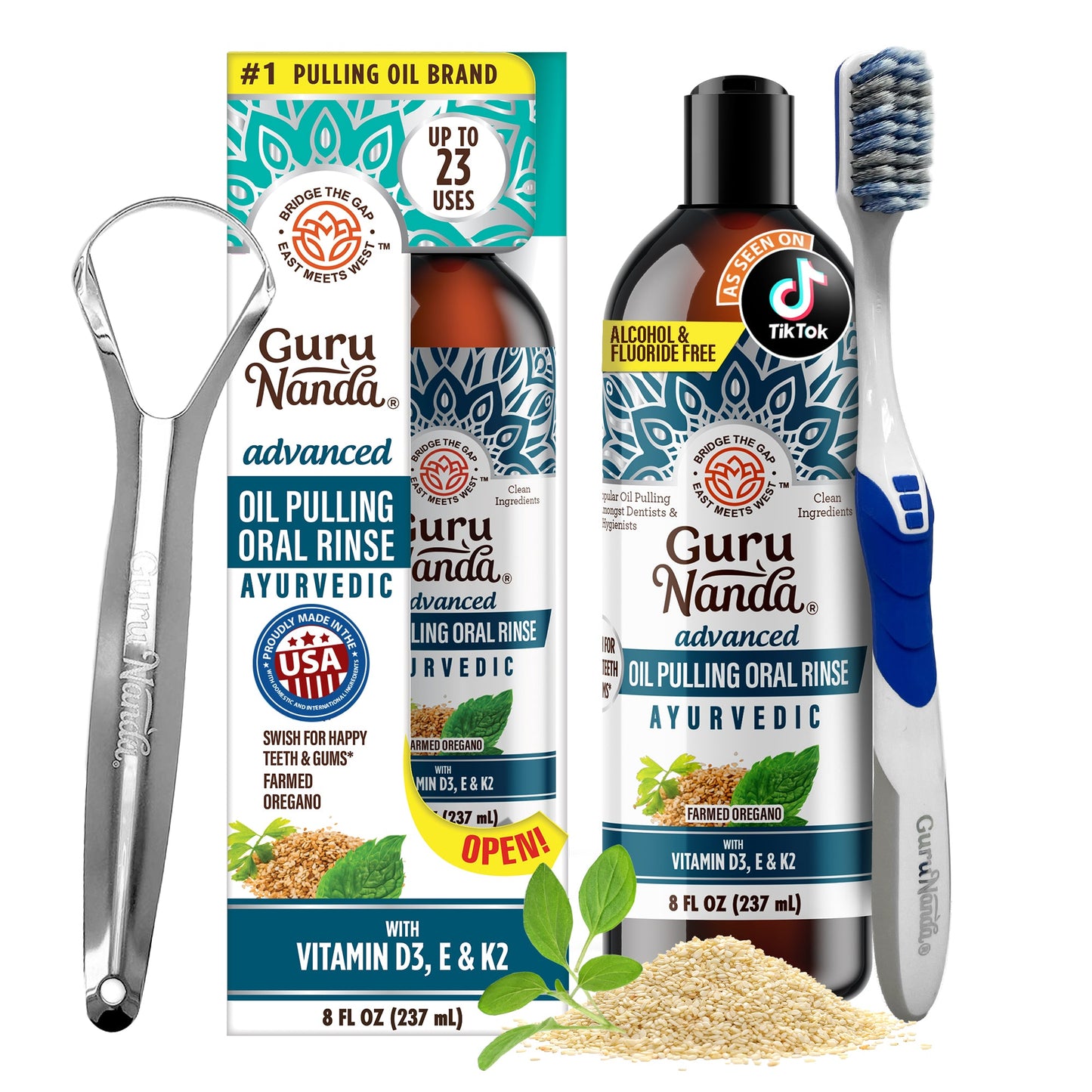 GuruNanda Advanced Formula Pulling Oil for Teeth & Gums – 8 Fl Oz