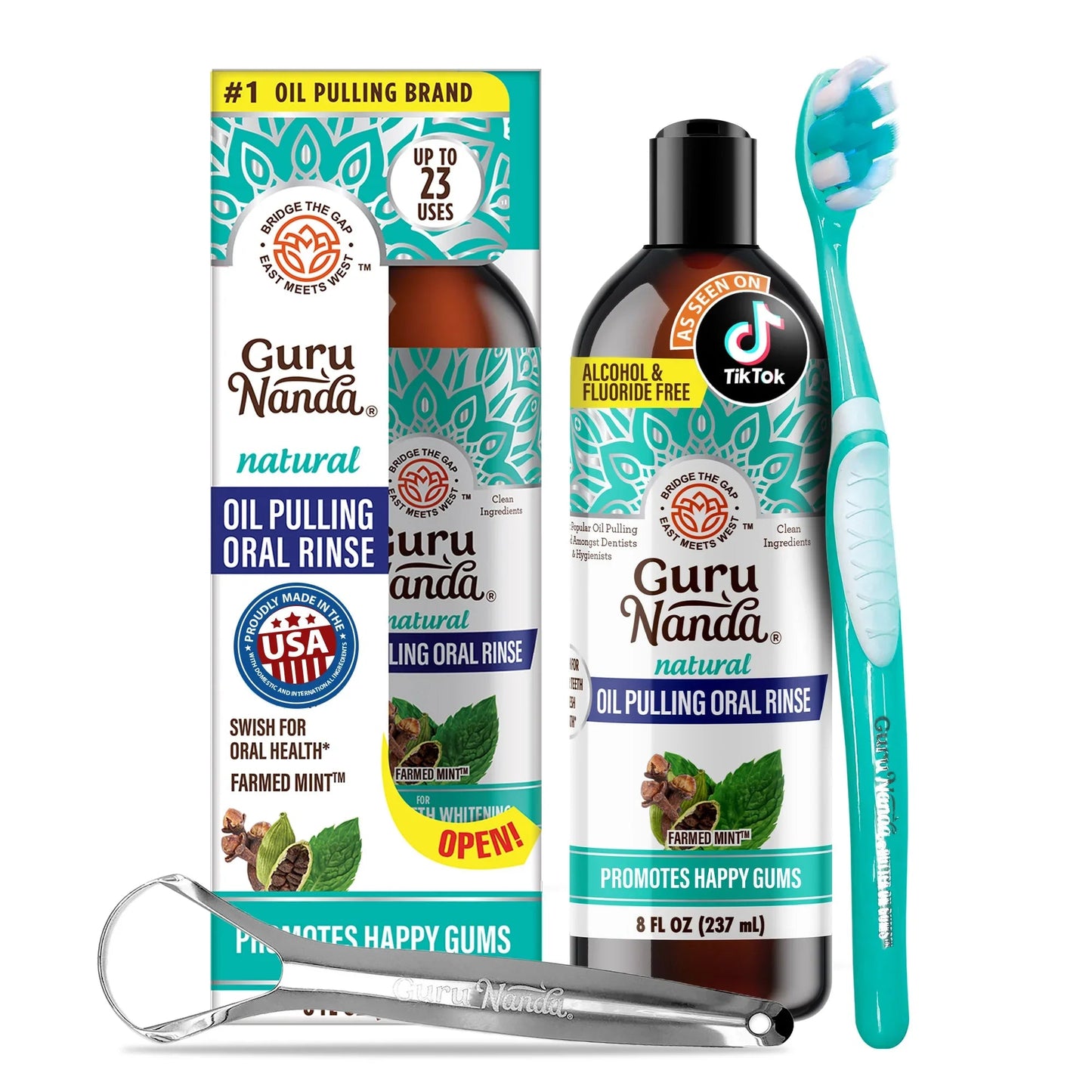 GuruNanda Cocomint Oil Pulling – 7 Essential Oils + Vitamins D3, E & K2 – 8 oz