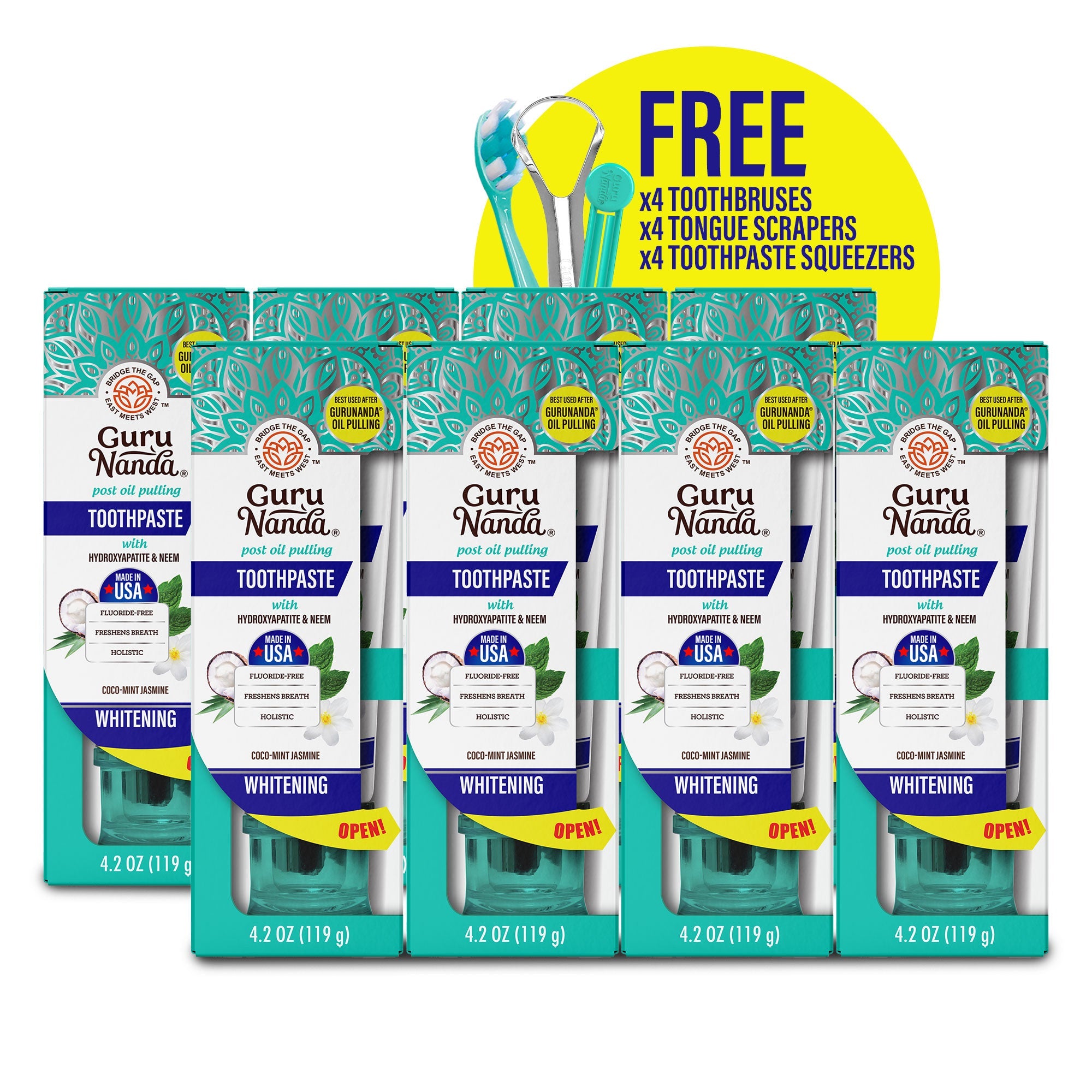 GuruNanda Fluoride-Free Whitening Toothpaste – 4 Pack with