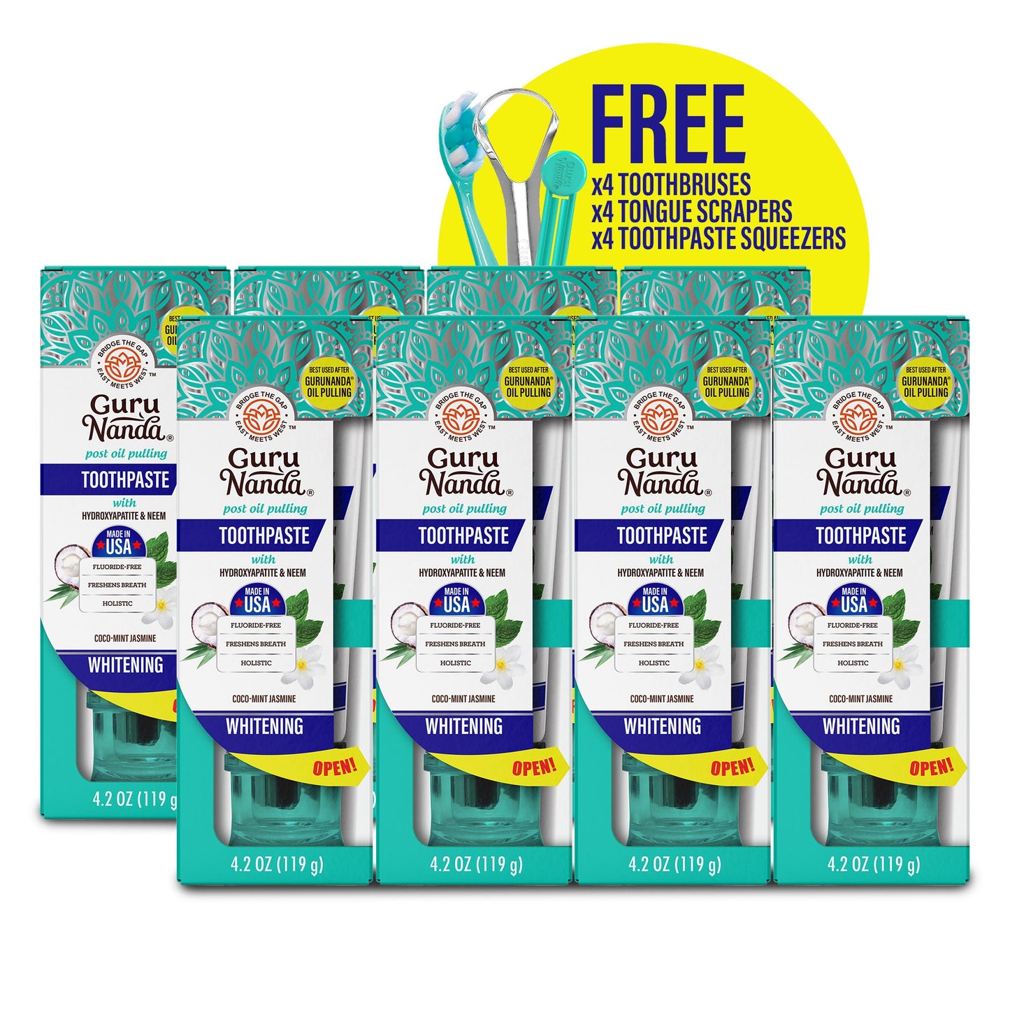 GuruNanda Fluoride-Free Whitening Toothpaste – 4 Pack with Hydroxyapatite