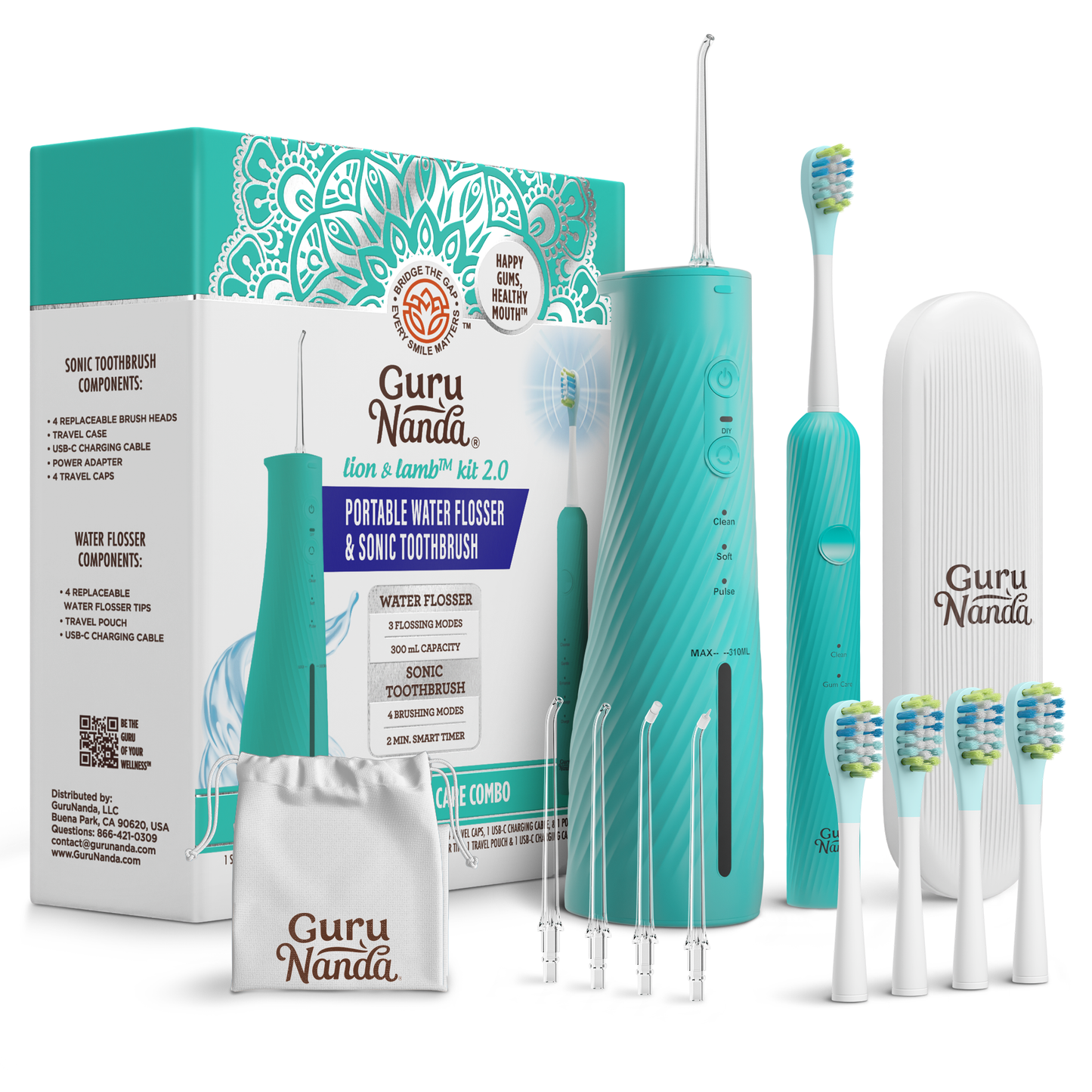GuruNanda Lion & Lamb 2.0 – Lavender Sonic Toothbrush & Water Flosser Kit