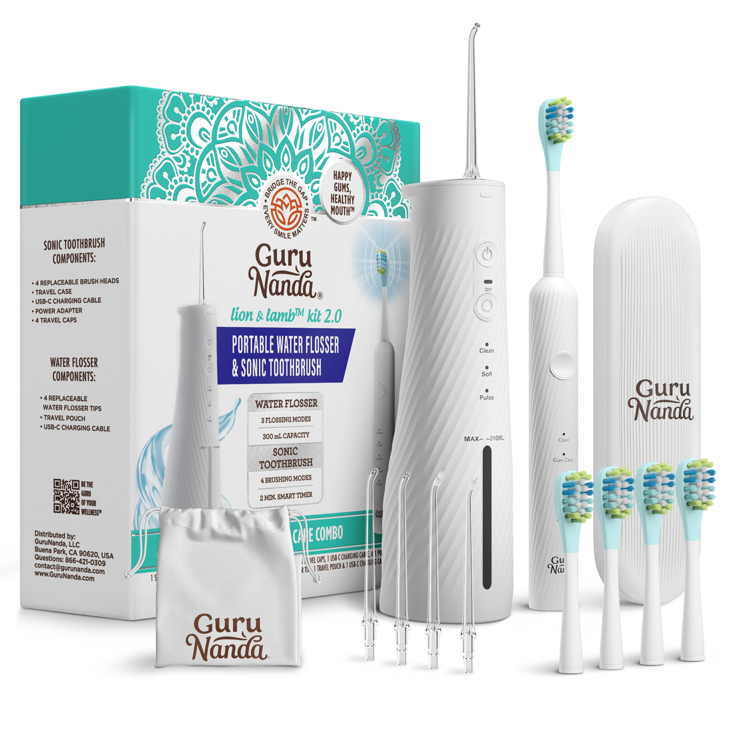 GuruNanda Lion & Lamb 2.0 – Lavender Sonic Toothbrush & Water Flosser Kit