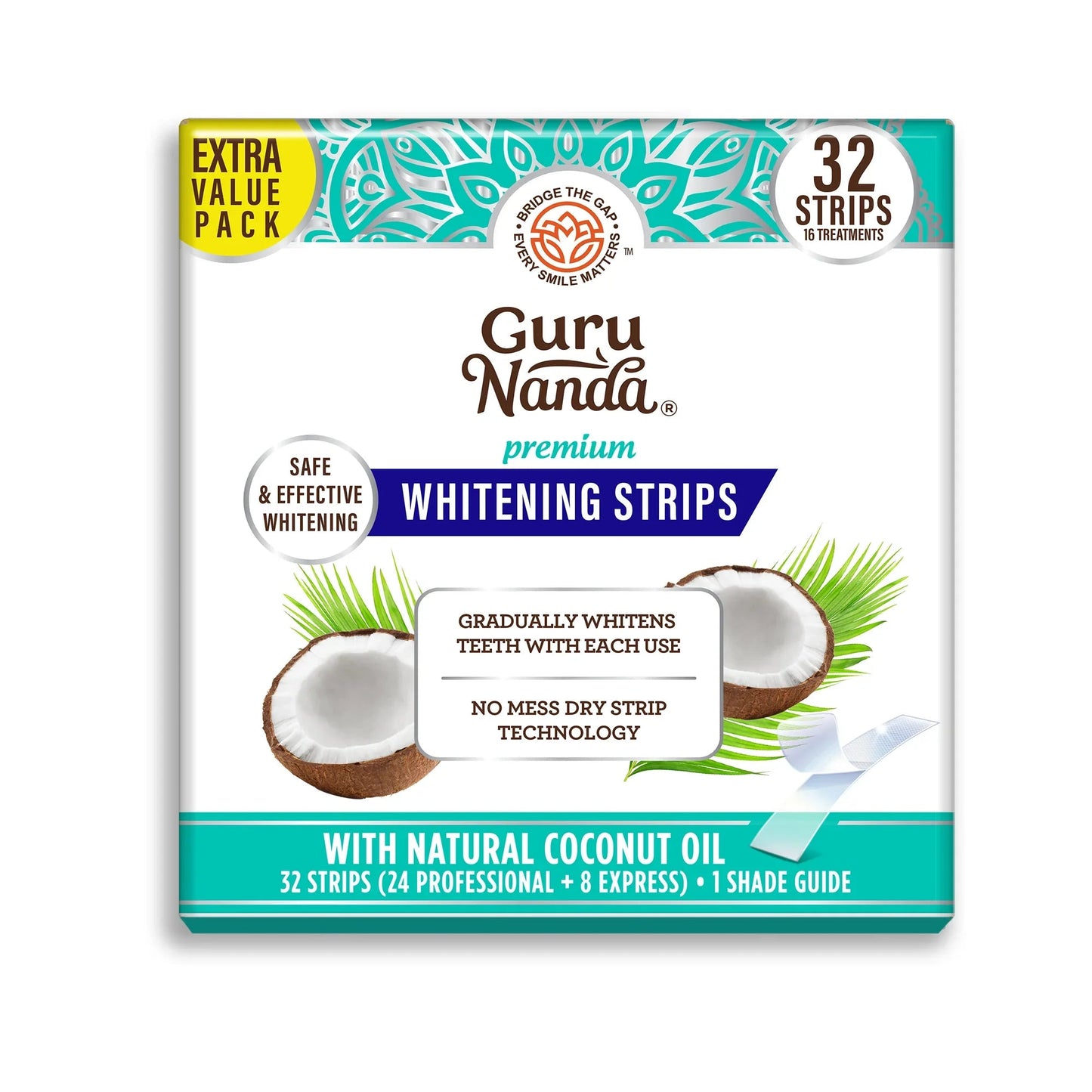 GuruNanda Whitening Strips – 16-Day Treatment with Coconut Oil & Peroxide