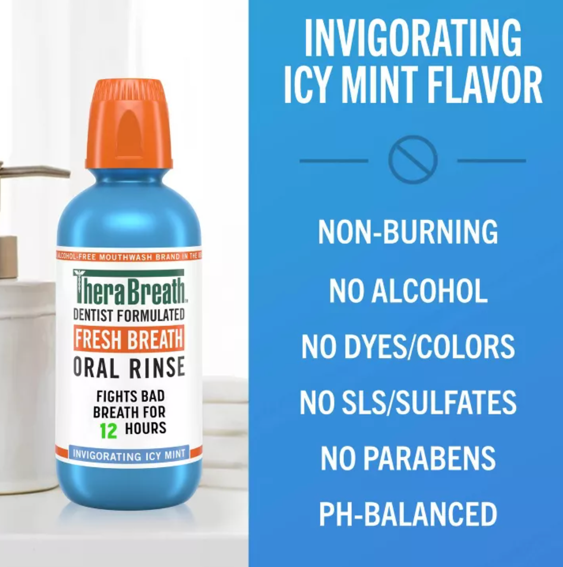 TheraBreath Fresh Breath Mouthwash Alcohol-Free - Icy Mint - 16 fl oz
