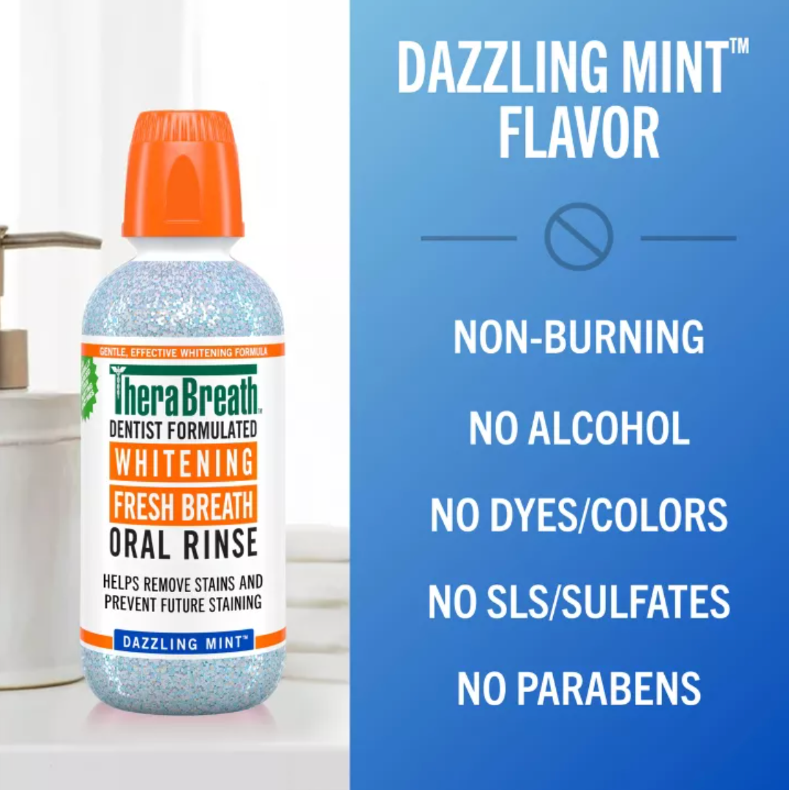 TheraBreath Whitening Mint Mouthwash - Dazzling Mint - 16 fl oz