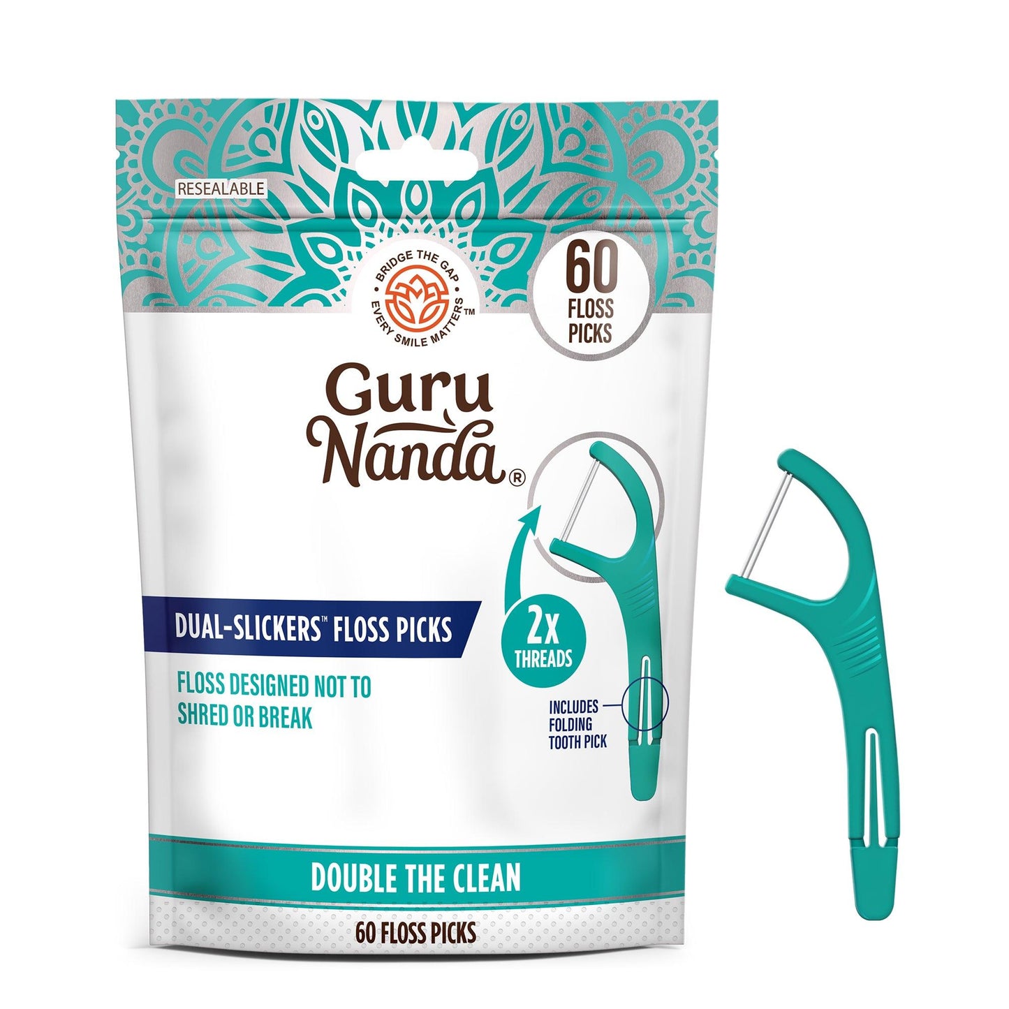 GuruNanda Dual-Slickers Floss Picks – 150 Count Non-Toxic Dental Floss for Travel & Home
